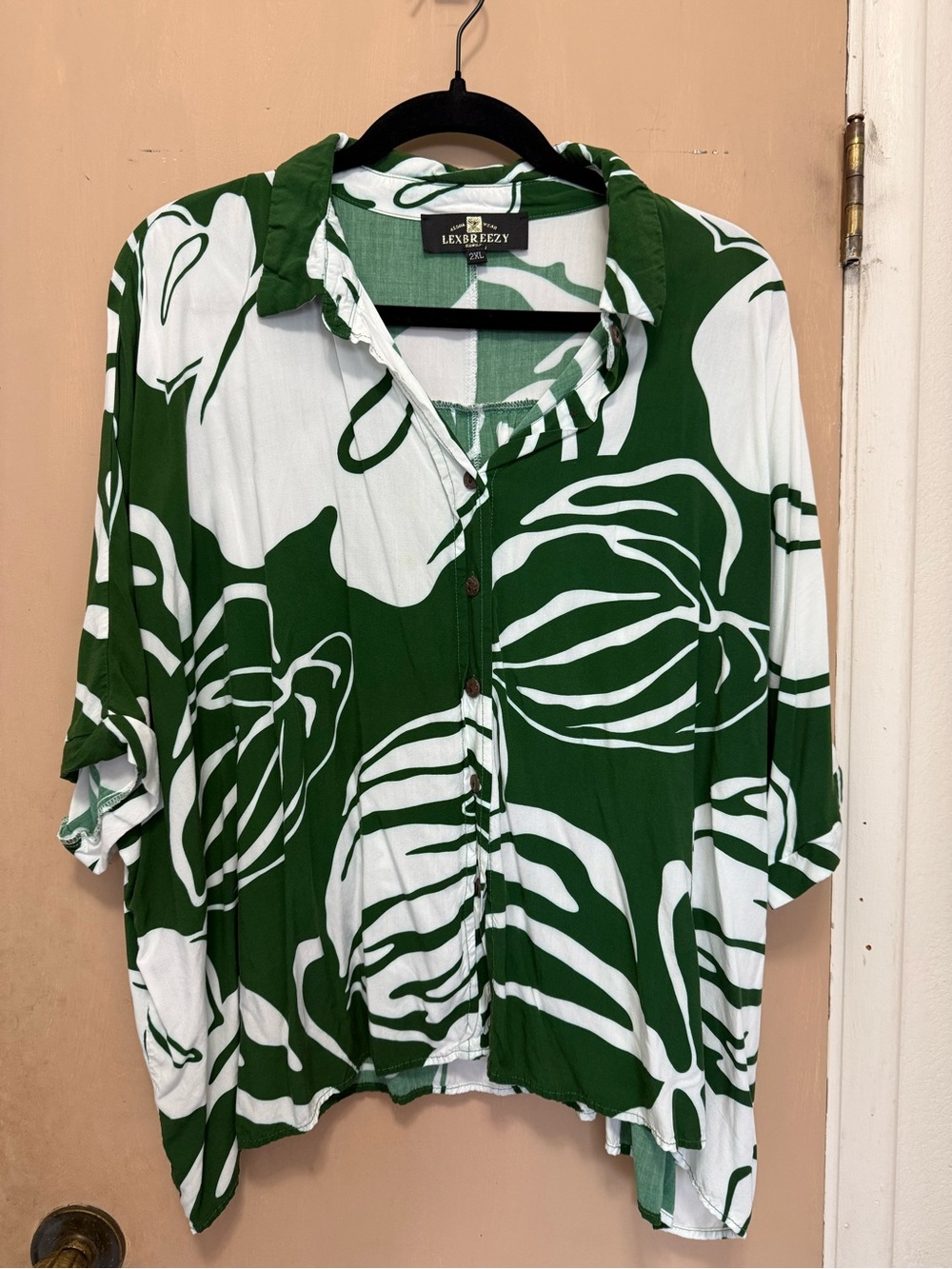 Lex Breezy Green & White Button-Up Blouse